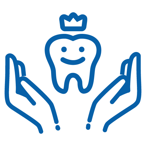 Two hands protecting a tooth Icon fo two hands protecting a tooth with a crown